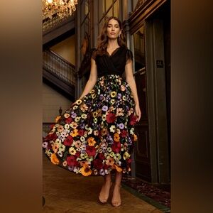 NWT Tulle Flutter Sleeve 3D Floral Dress New York & Company